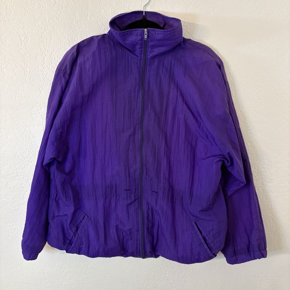 Vintage 90s OutBrook Purple Nylon Windbreaker Jacket Full Zip Lined 25" Pit